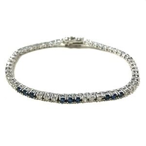 Sterling Silver Blue White CZ Tennis Bracelet 7”